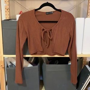 Tie front open cardigan crop top